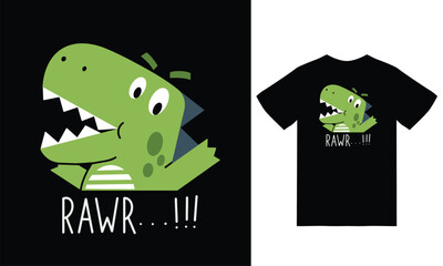 Cute dinosaur rawr illustration with tshirt design vector © bayu