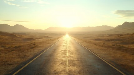 Fototapeta premium A straight road disappearing into the horizon of a vast desert, ultra detailed