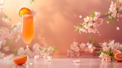 Refreshing Bellini Cocktail on Elegant Background