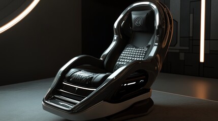 A stylish and ergonomic gaming chair designed for ultimate comfort and support during long gaming sessions. The chair features a sleek design with adjustable armrests, a high back for proper posture, 