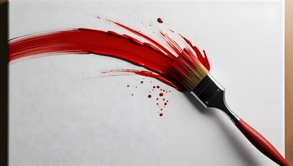 Top-Down View of a Paintbrush Splashing Red Across Canvas