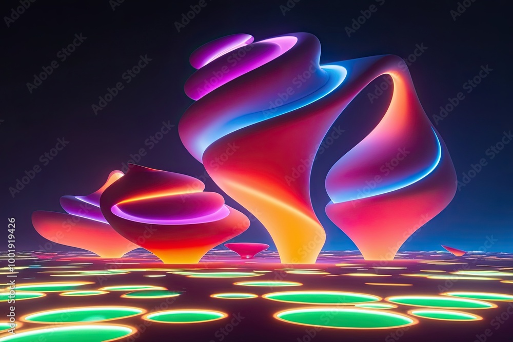 Poster dynamic 3d visualization of luminous biomorphic shapes