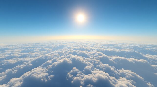 Above the clouds, with a vibrant blue sky