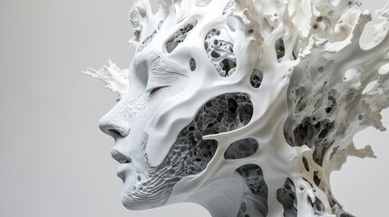 Obraz premium White Sculptural Portrait of a Woman's Face with Intricate, Organic Textures