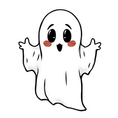 Cute cartoon ghost with blushing cheeks, perfect for Halloween designs.