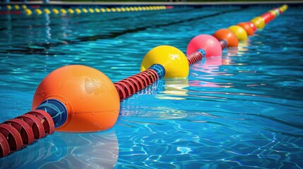 Lane Dividers: Brightly colored floating ropes with buoys that create distinct lanes in the pool, ideal for lap swimming and swim competitions.
