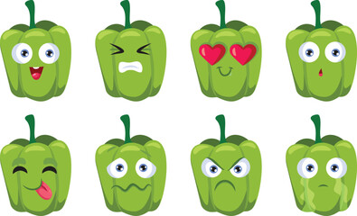 Bell Pepper Mascot Vector Character with Different Expressions. Cute and adorable vegetable mascot with many emotional faces 
