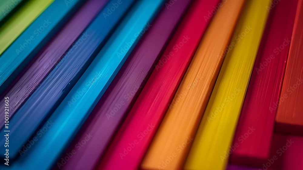 Poster close-up of a vibrant rainbow pattern made up of stripes of different colors. the image is abstract 