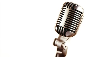 Fototapeta premium A sleek and modern microphone prominently displayed against a clean backdrop, showcasing its intricate design and professional features. This image captures the essence of sound engineering 