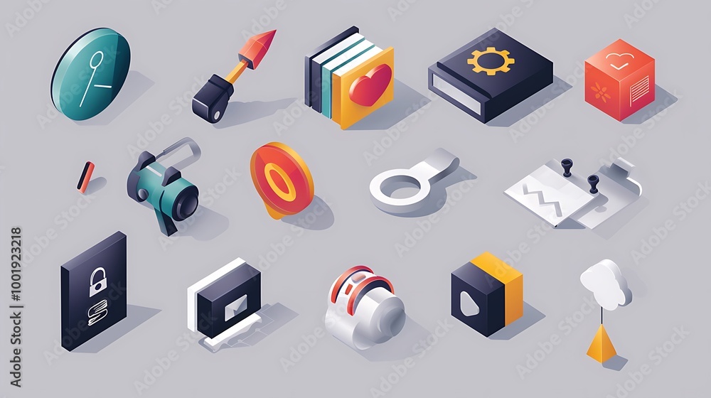 Poster set of isometric icons design with different graphic elements