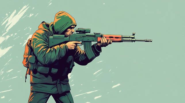 soldier aiming rifle, green, action, side view clip art preview