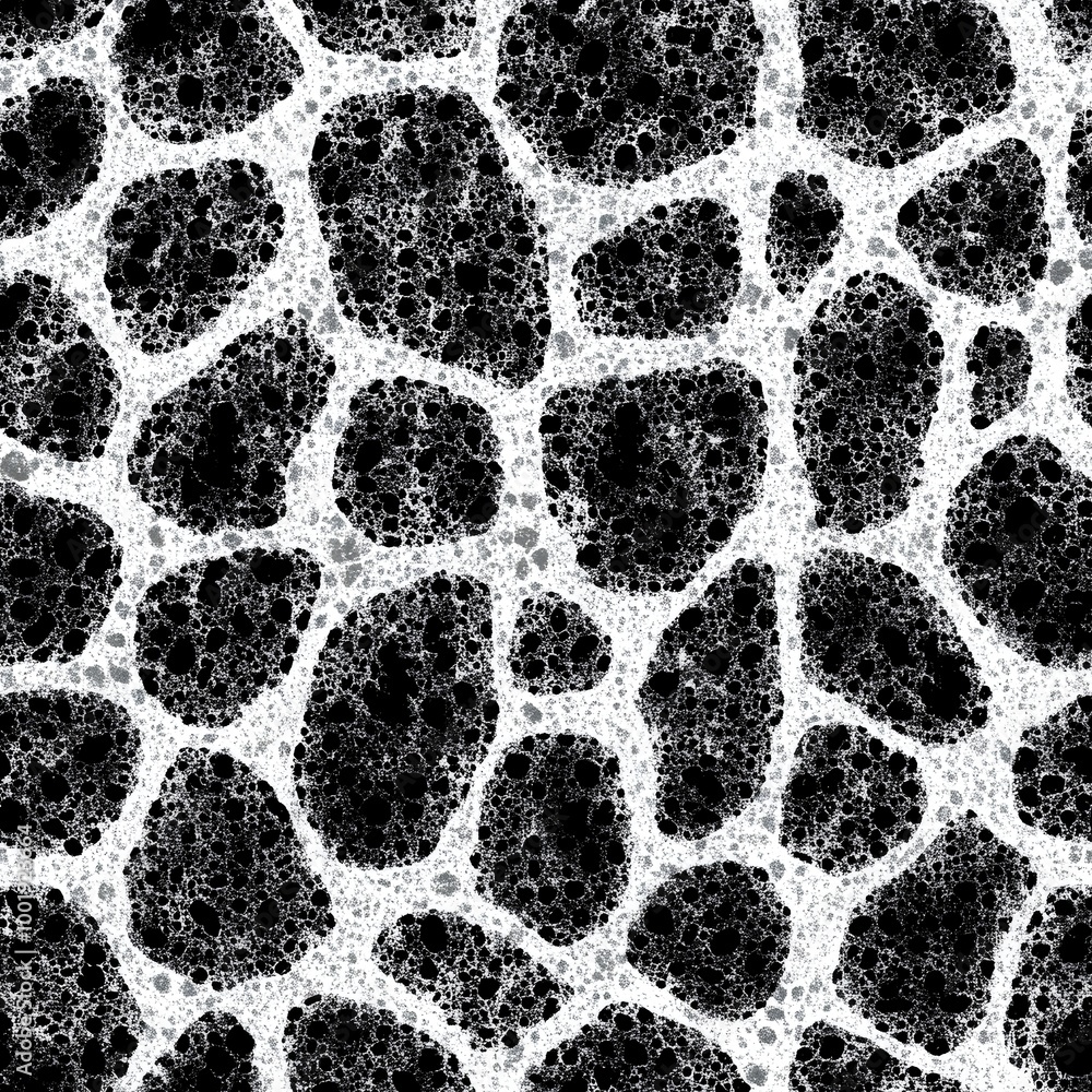 Poster abstract black and white pattern of interlocking bubbles.
