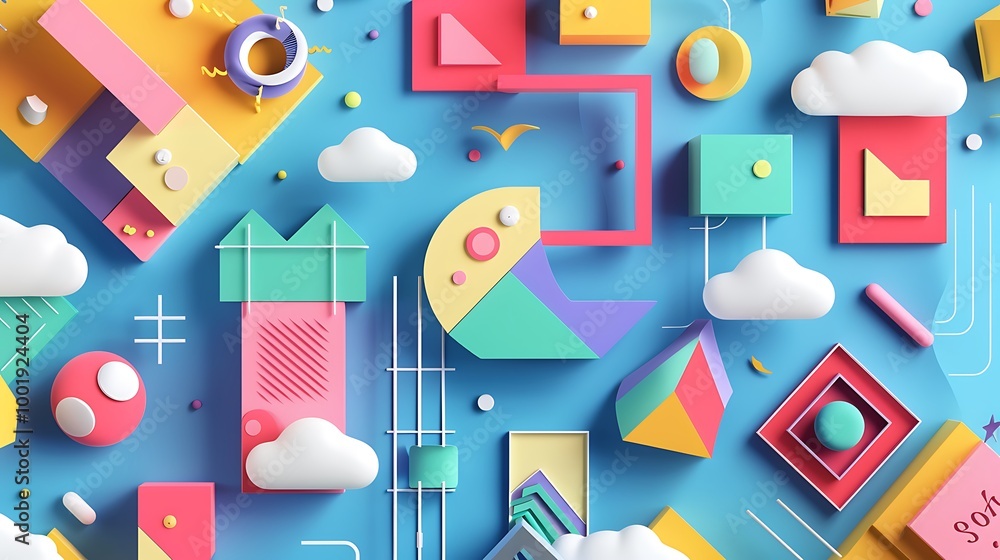 Poster abstract background featuring a collection of geometric shapes and colors.
