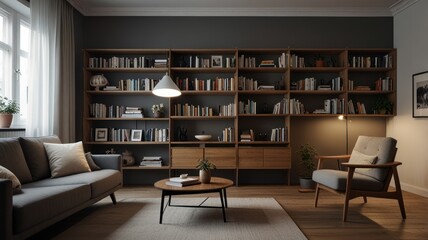 Modern Living Room with Bookshelf