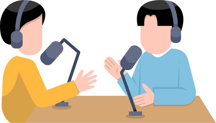 Men Recording Podcast Flat Illustration