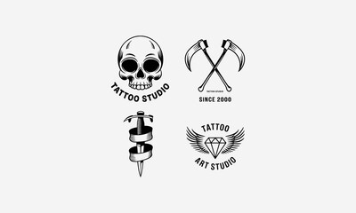 Collection of tattoo studio logos featuring various designs.