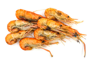 Grilled shrimp on a white background. Seafood. Natural symptoms