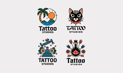 Obraz premium Colorful tattoo studio logos featuring various themes.