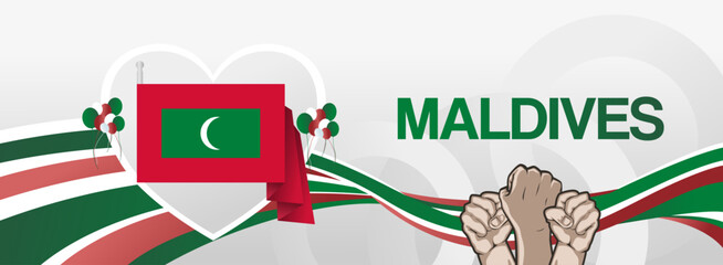 Maldives national day creative banner in flag colors. Modern abstract art for holiday celebration, independence day greeting card, web header, poster sport and music event. Horizontal size