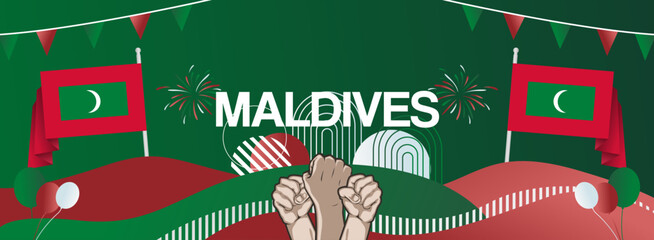 Maldives national day creative banner in flag colors. Modern abstract art for holiday celebration, independence day greeting card, web header, poster sport and music event. Horizontal size