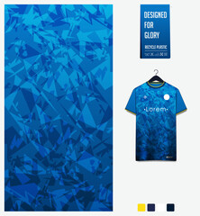 soccer jersey fabric textile pattern design for football kit, sport t-shirt mockup for football club. Uniform front view. Abstract pattern for sport background. Mosaic pattern. © tondruangwit