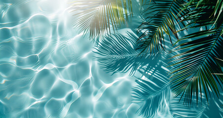 palm leaves and water surface background, palm tree branches