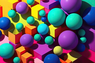 Dynamic 3D Geometric Composition with Colorful Spheres and Bright Hues
