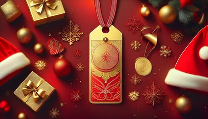 ゴールドとレッドのクリスマスカラーを基調にした豪華なギフトタグLuxury gift tags based on Christmas colors of gold and red