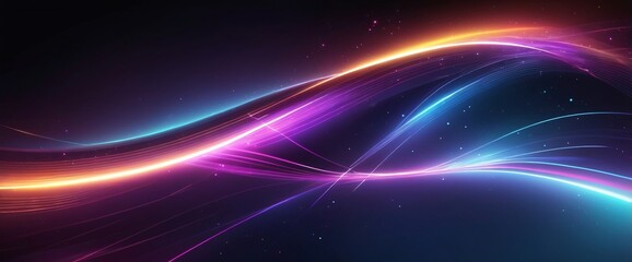 Fototapeta premium A futuristic cyber-themed background with dynamic, glowing waves of color and sparkling effects. The smooth, gradient surface and defocused elements create a sense of speed and movement