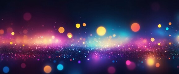 Obraz premium A vibrant and glamorous abstract background with a mixture of neon lights, glowing sparkles, and a soft, luxurious texture. The image captures the essence of nightlife with its de focused bokeh effect