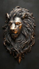 Bronze lion head sculpture with intricate details.