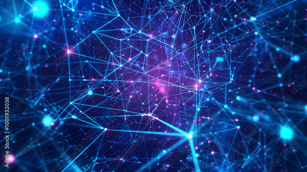Poster abstract ai neural network with glowing nodes and digital pathways, resembling a brain's synapses, s