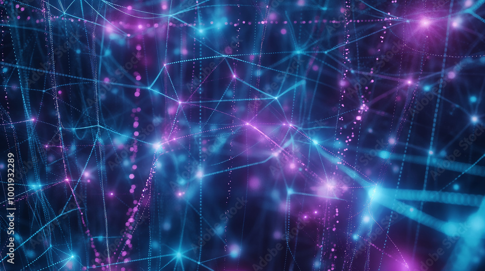 Poster abstract ai neural network with glowing nodes and digital pathways, resembling a brain's synapses, s