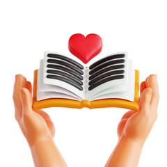 Open Book with Heart Shape and Hands of Support