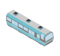 Isometric illustration of modern light rail train carriage