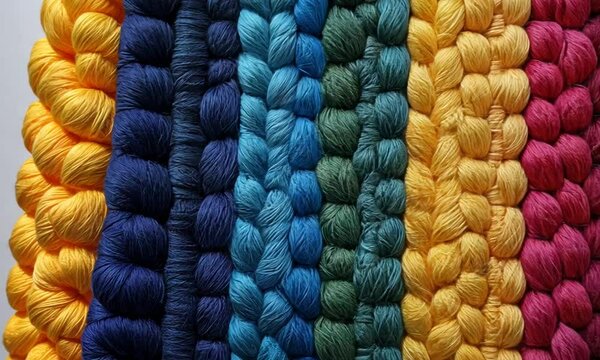 Colorful braided textile showcasing vibrant yarn textures.