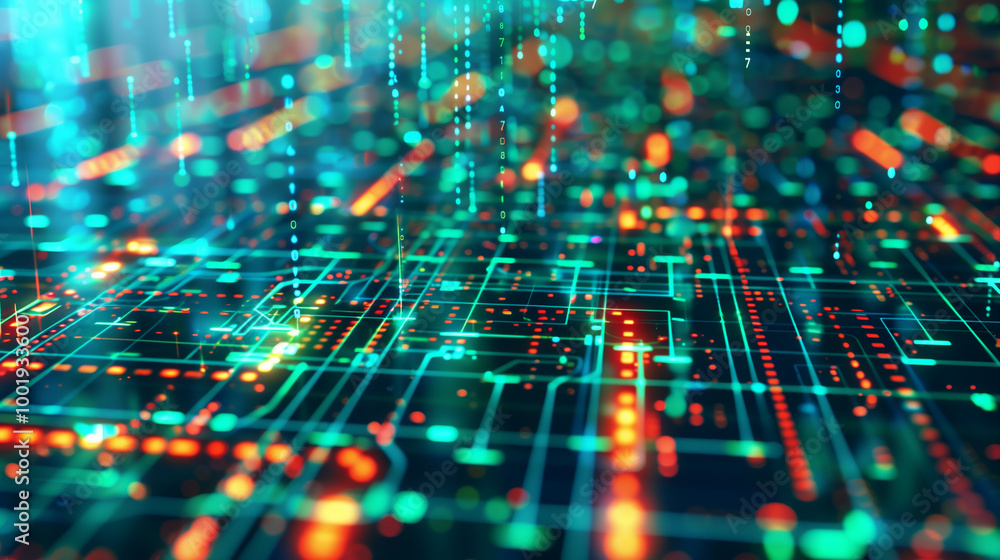 Poster futuristic cyber tech background with floating holographic data interfaces, transparent digital laye