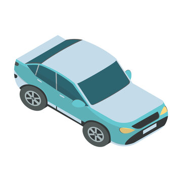 recommend clip art: Isometric illustration of modern car in turquoise