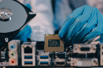 Obraz premium Electronics technician, electronic engineering electronic repair, electronics measuring and testing, repair and maintenance concepts.