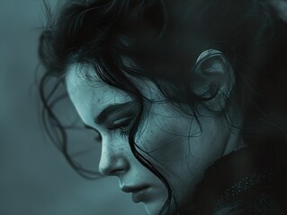Naklejka premium Melancholy Portrait: A Woman Lost in Thought