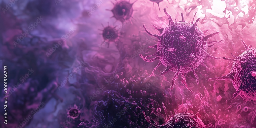 Poster surreal representation of pathogenic microbes in colorful design