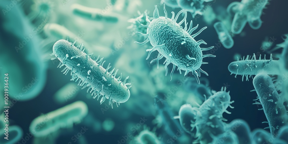 Poster close-up 3d rendering of various pathogens