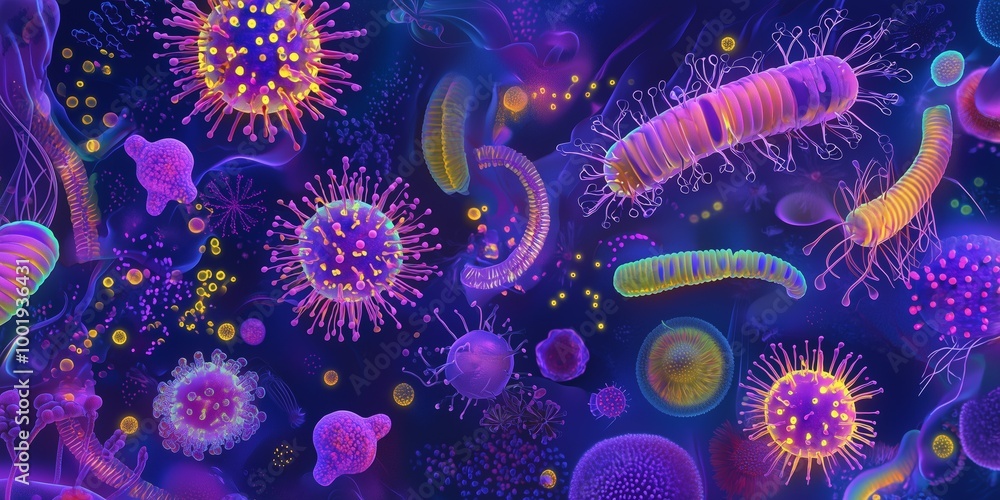 Poster vivid microbial world in colorful display