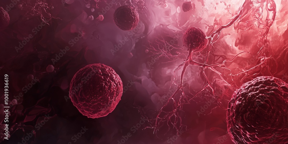 Poster surreal depiction of pathogenic cells in abstract background