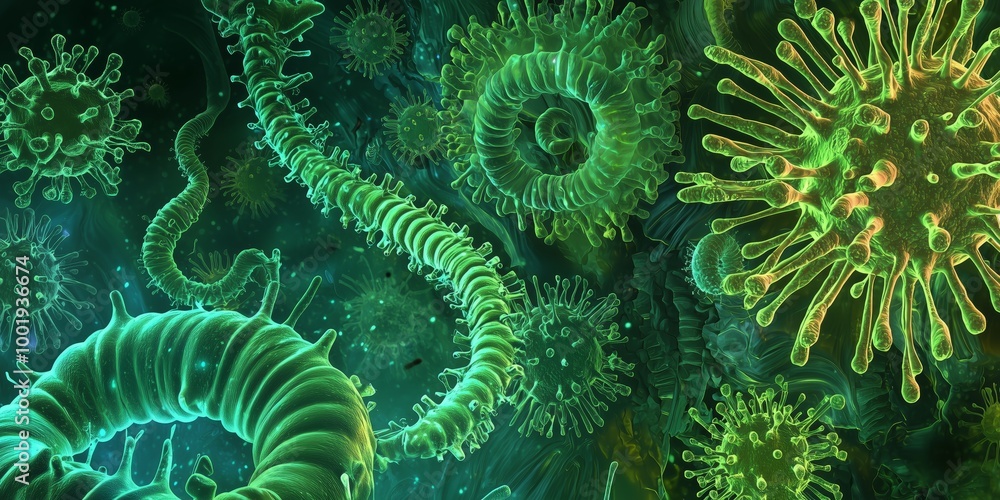 Poster close-up view of multiple pathogenic cells in detail
