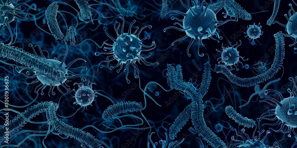 Poster digital macro of pathogenic cells in dark environment