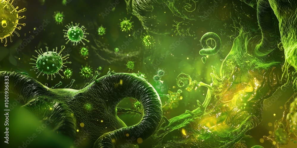 Aufkleber close-up view of multiple pathogenic cells in action