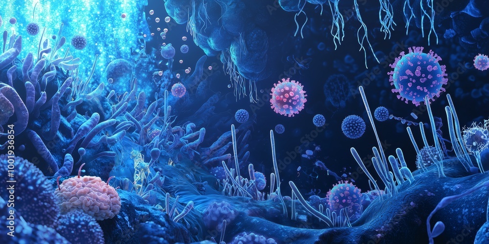 Poster vivid microbial cluster in abstract environment