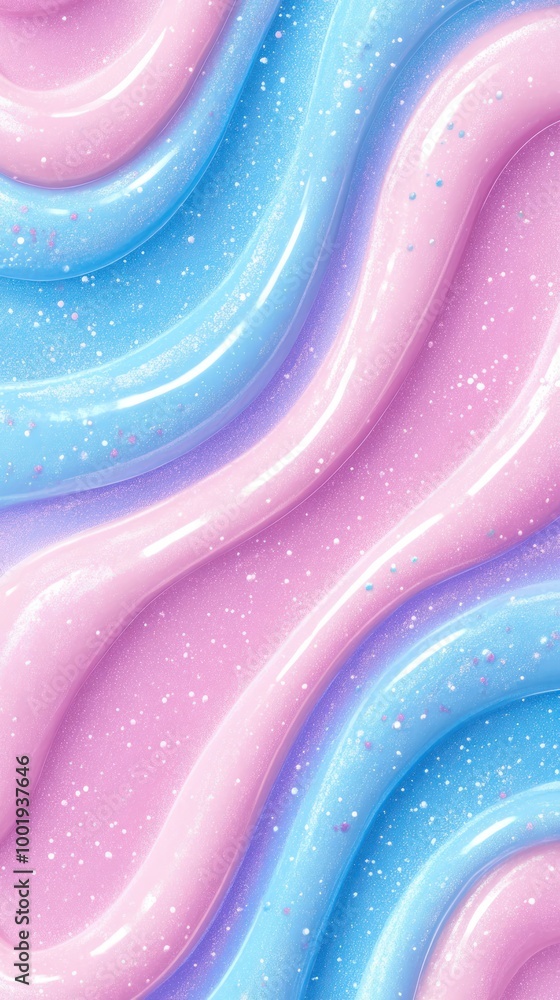 Canvas Prints a colorful, wavy abstract design with pink and blue tones and sparkling elements.