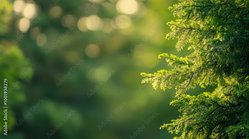 Sticker A majestic tall green tree stands out, surrounded by smaller trees that create a serene, natural backdrop.